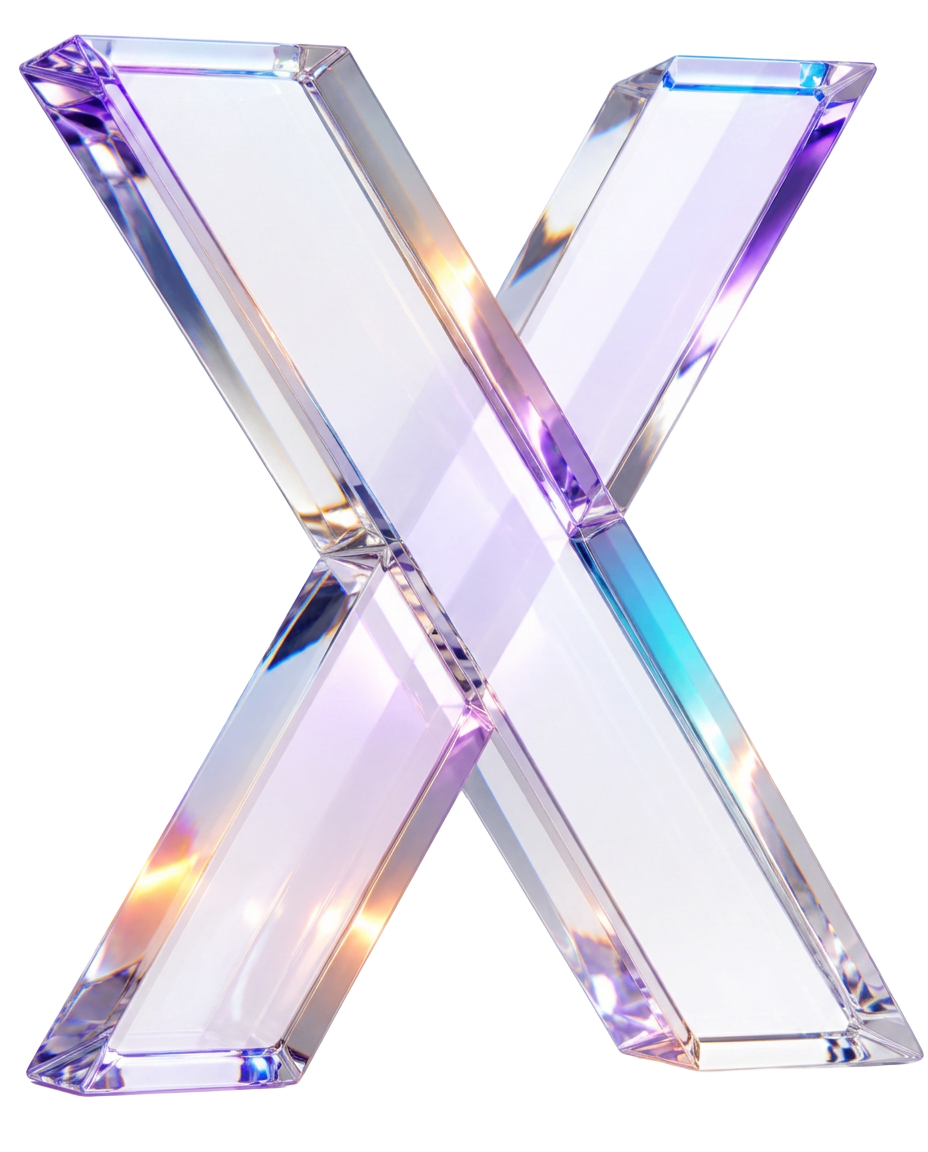 Sculpture en verre en forme de X, symbole de NEXA