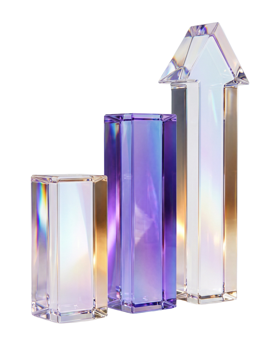 Graphique croissant en verre transparent